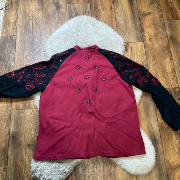 Sandy Starkman Jacket Womens Size Large Cotton Linen Red Embroidered Flashy - Picture 11 of 12